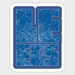 Leeds, England Map Typography - Blueprint Sticker